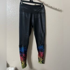Zumba Wear Seventies High Waisted Ankle Leggings - Black w/multi-color. SZ-Med